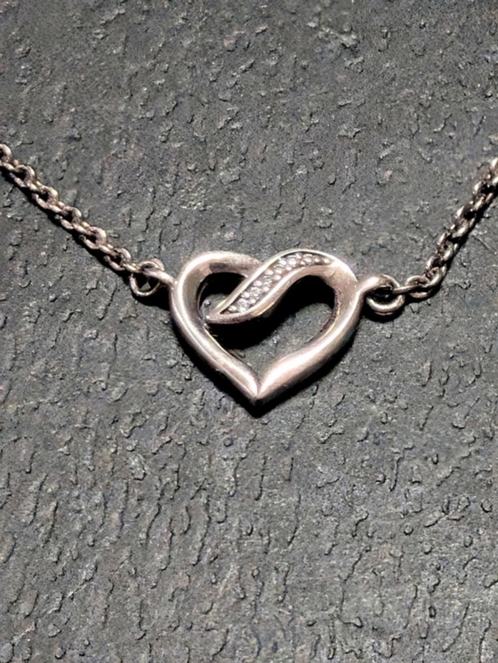 Pandora Sterling Silver Ribbons of Love Open Heart CZ Necklace
